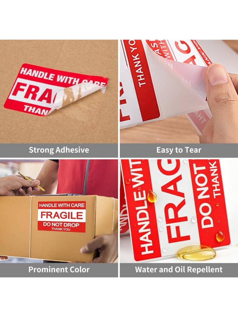 500 Fragile Shipping Stickers - Handle with Care, Do Not Drop Labels, Permanent - Picture 4 of 7